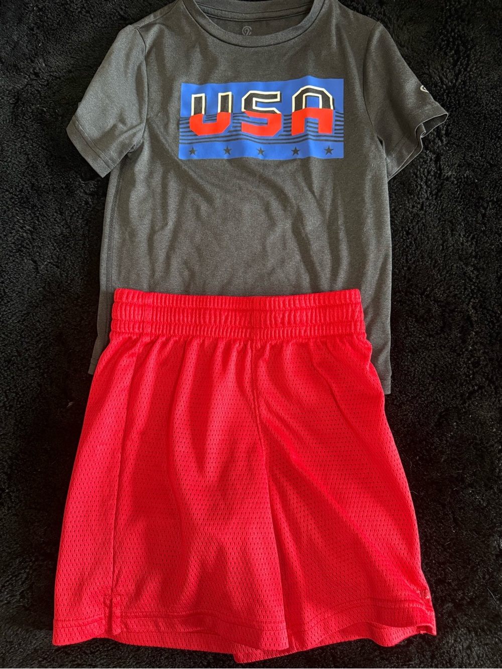 Champion Kids Matching Set USA Graphic Tee & Red Mesh Shorts